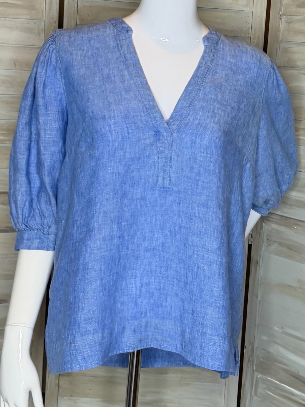Lilly Pulitzer Mialeigh Linen Tunic Top Size 12 Puff Sleeve Beckon Blue EUC - Picture 2 of 9